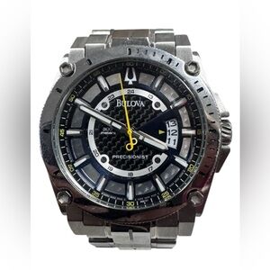 Bulova Precisionist Silver and Black Watch with Yellow Accents c877699